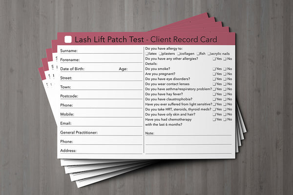 Lash Lift Patch Test Client Card / Treatment Consultation Card