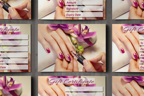 Gift Voucher Card for Beauty Salons, Nail Technicians, Therapists - Manicure Purple Photo