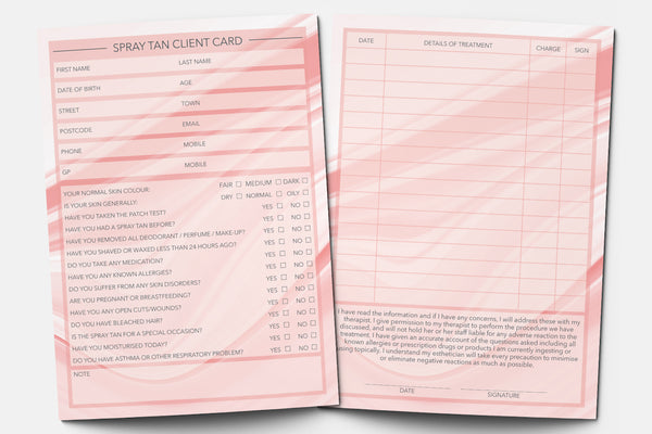 Spray Tan Client Card / Treatment Consultation Card / Portrait Design