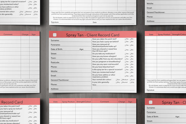 Spray Tan Client Card / Treatment Consultation Card