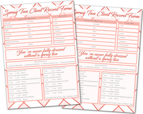 Spray Tan Client Card / A5 Large Consultation Card Form / GDPR Compliant