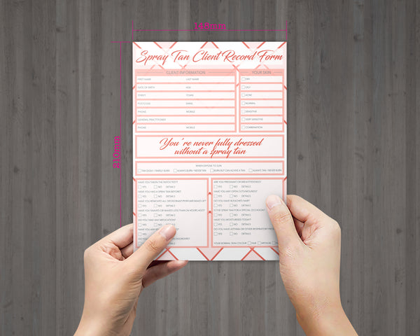 Spray Tan Client Card / A5 Large Consultation Card Form / GDPR Compliant