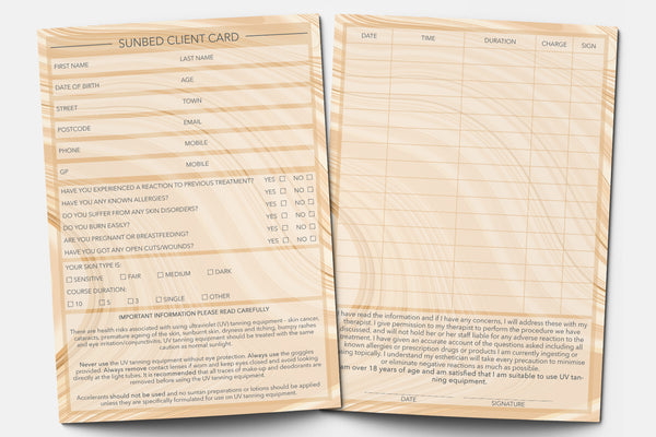 Sunbed Client Card / Treatment Consultation Card / Portrait Design