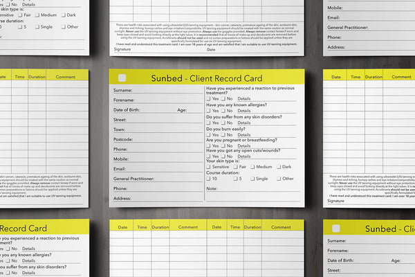 Sunbed Client Card / Treatment Consultation Card