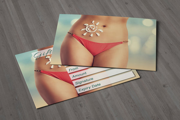 Gift Voucher Card for Solariums / Beauty Salons, Spray Tan, Sunbed, Waxing