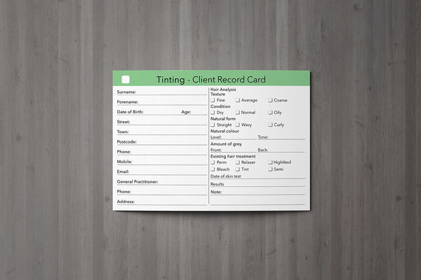 Tinting Client Card / Treatment Consultation Card