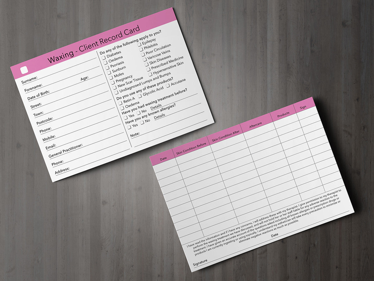 Waxing Client Card / Treatment Consultation Card – Beauty Stationery